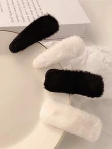 可愛4入組毛球髮夾 - 黑與白 - 查看 2