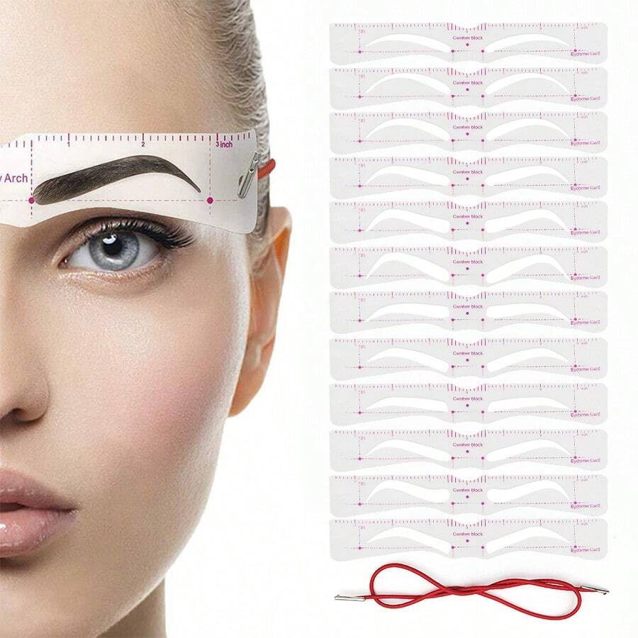 12pcs/Set Eyebrow Stamp Stencil Kit, Reusable Thin & Thick Brow Stencils Shaping Kit Definer - Multicolor - View 1