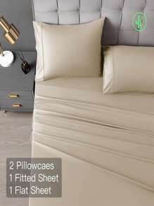 Bamboo Bed Sheets Set 4 Piece, 1800 Thread Count Super Silky Soft Sheet, 16 Inch Deep Pocket Breathable Sheet Set, Machine Washable- King/Queen - Beige - View 2