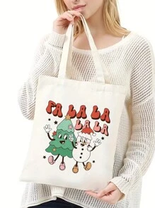 聖誕圖案印花帆布購物袋，輕便便攜方肩包，時尚大容量手提包日常生活聖誕樹圖案，雪人，聖誕老人帽最好的聖誕禮物，送給老師，送給女士，送給女朋友和家庭