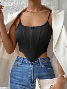 Top ajustado con tirantes para mujer - Negro - Ver 3