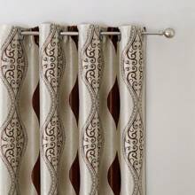 1pc American Style Bat Shaped Jacquard Blackout Curtain With Dual Color Sides And Anion Function - Coffee Brown - View 7