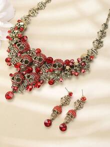 3入組/套流行骷髏設計合金鑽石萬聖節女士珠寶套裝