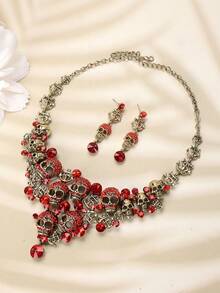 3入組/套流行骷髏設計合金鑽石萬聖節女士珠寶套裝