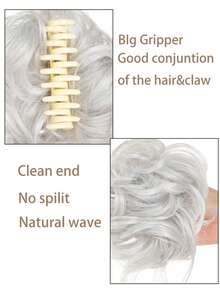 女用假髮凌亂髮髻髮飾女性鬆波捲髮夾髮包合成髮髻爪夾髮夾 - 淺灰色 - 查看 5