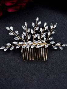 1款女性金色鑽石新娘頭飾套裝,含耳環,適用於婚禮、派對、宴會,優雅大方 - 金色 - 查看 4