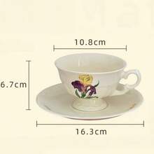 1 套 250 毫升法國鳶尾花陶瓷咖啡杯和碟子套裝,復古拿鐵咖啡杯和碟子適合下午茶,古董黃色