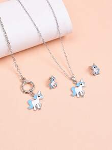 5 cái/bộ Xanh Kỳ lân Chủ đề Học sinh Thạch anh Đồng hồ đeo tay Dành cho Cô gái Với Phù hợp Dây chuyền , Hoa tai , Vòng tay - Màu xanh lam - Xem 6