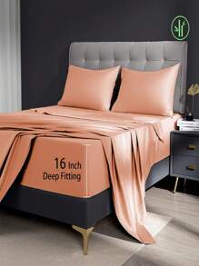 Bamboo Bed Sheets Set 4 Piece, 1800 Thread Count Super Silky Soft Sheet, 16 Inch Deep Pocket Breathable Sheet Set, Machine Washable- King/Queen - San hô - Xem 5