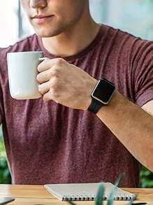 1条黑色硅胶运动表带，男女通用可调节腕带，兼容 46mm、49mm、40mm、44mm、45mm、41mm、42mm、38mm，时尚智能手表表带，轻巧防水设计，适合运动、健身和日常佩戴。 - 黑色 - 查看 5