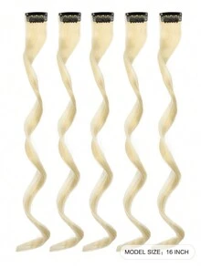 5入組奶白色夾式髮片,16英寸長捲曲波浪合成髮,萬聖節化妝舞會時尚派對聖誕新年的女性兒童女孩禮物