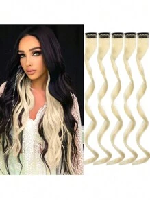 5入組奶白色夾式髮片,16英寸長捲曲波浪合成髮,萬聖節化妝舞會時尚派對聖誕新年的女性兒童女孩禮物