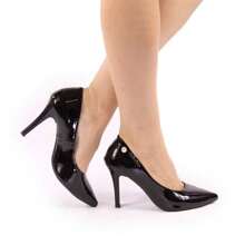 Scarpin Feminino Salto Alto 8cm Fino Verniz Preto Elegante Social Festa Trabalho Confortável Clássico Chic - Preto - Visão 6