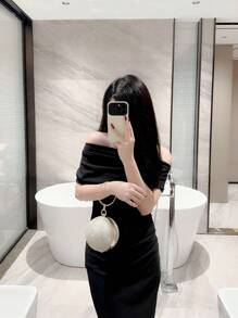 月光下的女神包女士閃亮圓球形手提包，鑲嵌鑽石手鐲手柄，晚宴/舞會/條約會/派對包，婚禮手拿包 - 金色 - 查看 11