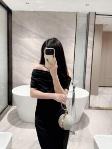 月光下的女神包女士閃亮圓球形手提包，鑲嵌鑽石手鐲手柄，晚宴/舞會/條約會/派對包，婚禮手拿包 - 金色 - 查看 10