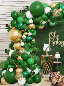 107入組綠金白色氣球花環套件,適用於叢林、熱帶、恐龍主題生日派對裝飾、嬰兒派對、新娘派對、結婚週年紀念、畢業禮等