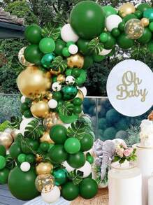 107入組綠金白色氣球花環套件,適用於叢林、熱帶、恐龍主題生日派對裝飾、嬰兒派對、新娘派對、結婚週年紀念、畢業禮等