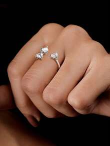 女士白金鍍鑽石心形可調節指環,派對婚禮訂婚禮物