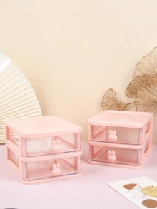 1pc Pink Double Layer Drawer Style Jewelry Storage Box - Pink - View 3
