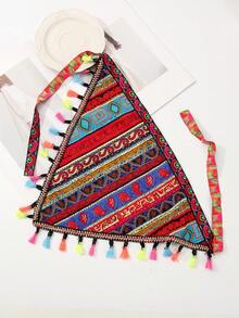 1入款波西米亞風格全花卉印花布頭巾,帶流蘇,適合女性懷舊多樣化髮飾