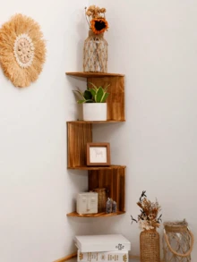 1Pc Corner Shelf Wooden Wall Hanging Shelves 4-Tier Corner Floating Shelves for Wall Easy-to-Assemble Wall Mount Corner Coffee Brown Shelves Corner Bookcase floating shelves corner shelves room decorations nursery decor shelves corner bookcase Coffee Brown Finish Wood Shelving for Bedroom Bathroom Living Room kitchen - Coffee Brown - View 11