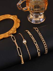 1套 4入組優雅金色合金和鑽石鑲嵌手鏈,適合女性日常佩戴,辦公室、派對和禮物贈送