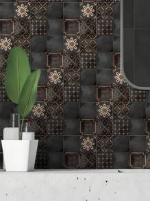 adesivo de azulejo com 7/21 Peça padrão retrô preto, decalque de azulejo à prova d\"água e óleo para banheiro, cozinha, papel de parede de vinil, arte de parede e decoração domiciliar - Preto - Visão 11