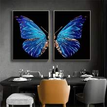2入組藍色蝴蝶牆藝術圖案,蝴蝶海報和印刷畫布繪畫圖片,適用於客廳,壁畫無框裝飾,家居裝飾 - 彩色 - 查看 2