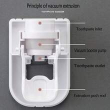 Dispensador Automático De Pasta De Dientes, Soporte De Pared Para Cepillos De Dientes, Organizador De Cepillos De Dientes Y Exprimidor De Pasta Dental, 1 Ud. - Blanco - Ver 6