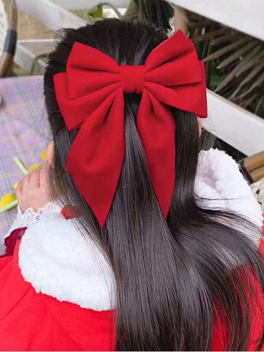 1 件装女士酒红色大蝴蝶结后头发夹鳄鱼夹侧夹 - 酒紅色 - 查看 1