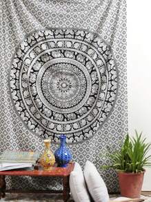 1 Pieza Tapiz Impreso De Mandala - Blanco y Negro - Ver 1