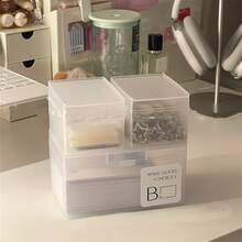 Transparent Frosted Plastic Square Box For Photo Album, Business Card, Desktop Storage Box - Beige - View 7