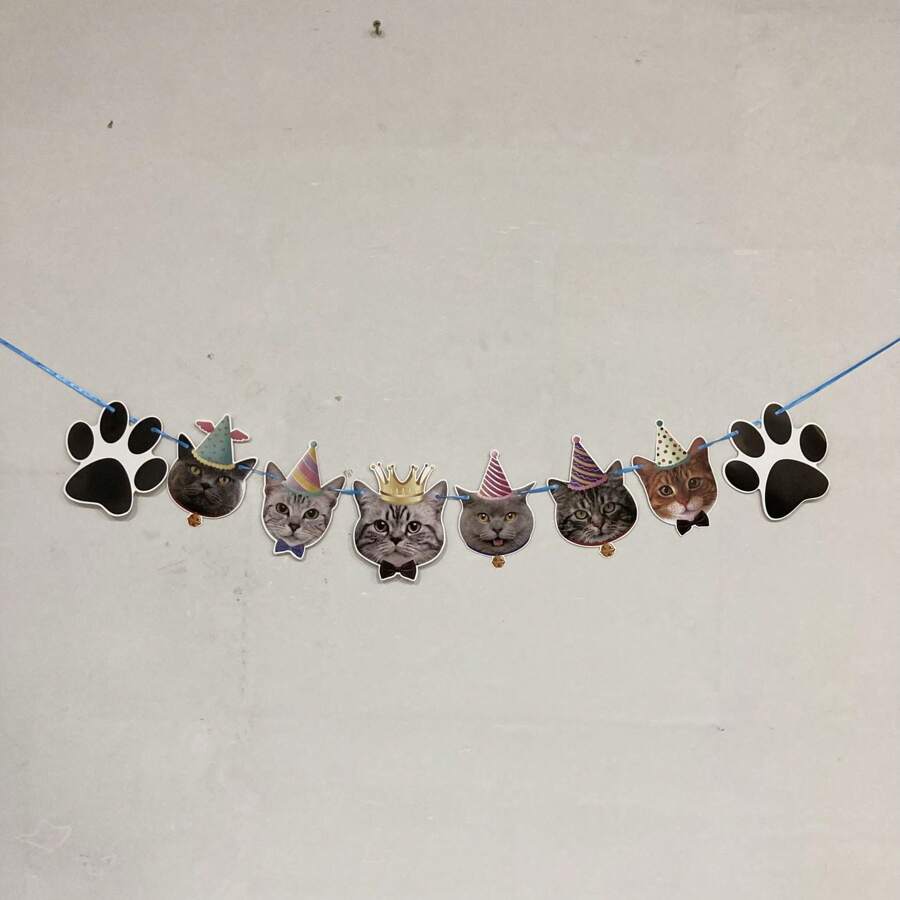 新品貓形派對旗幟,每包8入 - 彩色 - 查看 1