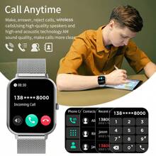 男士女士智慧手錶 1.83 吋高清觸控螢幕睡眠監測/100+ 運動模式/智慧語音助理/無線通話/健身防水智慧手環相容 Ios Android - 銀色 - 查看 5