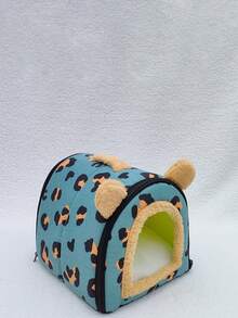 1pc Blue Leopard Print Pet Bed For All Seasons, Detachable And Suitable For Small Pets Weighing Less Than 5kg - Blue - View 3