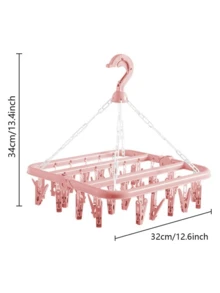 1pc Multiple Clips Clothes Hanger, Plastic Clothespins, Household Anti-Slip Drying Rack, Baby Clothes Airer Underwear Hanger - Pink - View 4
