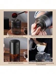 Juego De Molinillo De Café Recargable Usb - Molino De Granos De Café Eléctrico Portátil Y Conveniente Para Uso Doméstico - Negro - Ver 6