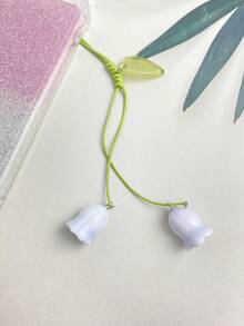 陶瓷铃兰花钥匙扣，可定制短绳，适用于手机 - 藍色 - 查看 2