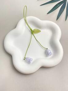 陶瓷铃兰花钥匙扣，可定制短绳，适用于手机 - 藍色 - 查看 3