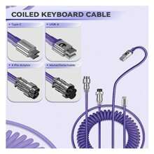 Ak873/x87 遊戲機械鍵盤,配備 Rgb 背光、熱插拔、pbt 鍵帽,75% 鍵盤佈局,符合人體工學,附有定制編織 Usb/type-c 纜,與薰衣草/白色軸兼容 - 薰衣草紫/白色開關 - 查看 3