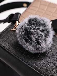 Casual Style Women's Pu Leather Shoulder Bag With Patchwork Design - Khaki - View 5