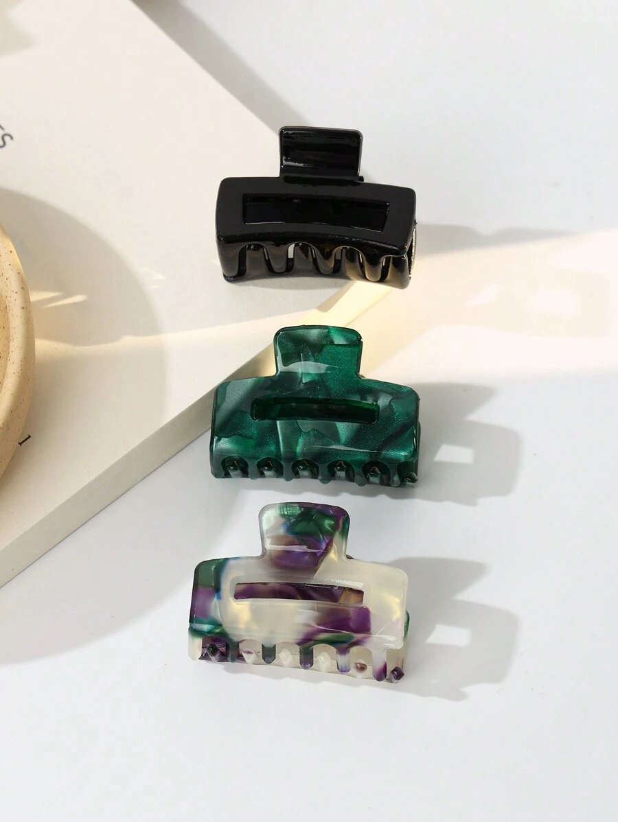 3 件套女士多色简约优雅镂空小方形发夹休闲发夹爪夹发夹发夹发夹发夹发夹接发夹，学校用品，学院秋冬发饰女士度假装女士