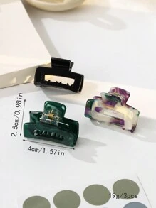 3 件套女士多色简约优雅镂空小方形发夹休闲发夹爪夹发夹发夹发夹发夹发夹接发夹，学校用品，学院秋冬发饰女士度假装女士