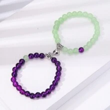 2入組天然能量石手鍊，採用心形磁扣，適用於父親節/母親節手鍊，情侶飾品/節日禮品套裝，Ins風配飾，日常佩戴，適用於海灘/復古風格 - 黑與白 - 查看 13