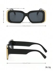 1pc Unisex Fashionable Gold Rim Fashion Glasses With Pc Lens - Black - View 2