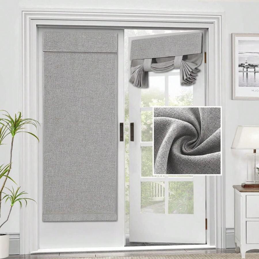 French Door Curtains Linen Textured Privacy French Door Blinds Kitchen Window Curtains Waterproof Room Darkening Curtains For Glass Door Tie Up Shade For Bedroom, 1 Panel - 灰色 - 查看 1