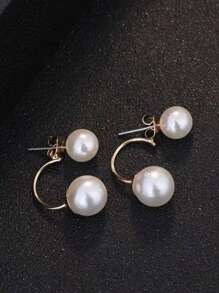2 件裝珍珠耳環套裝,前後款式耳環,多種佩戴方式,適合女士日常佩戴配件 - 金色 - 查看 7