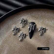 10 件深色復古風格哥德式美甲裝飾,鋅合金和心形美甲配件套裝 - 銀色 - 查看 1