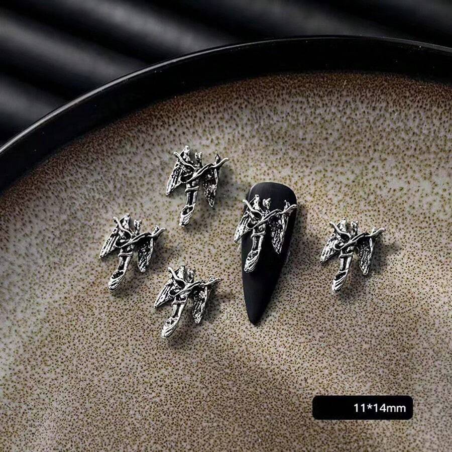 10 件深色復古風格哥德式美甲裝飾,鋅合金和心形美甲配件套裝 - 銀色 - 查看 1