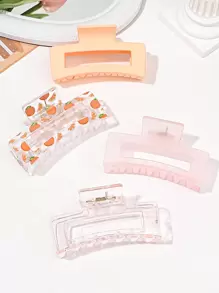 1pc/4pcs Set Orange Matte Jelly Transparent Fruit Orange Printed Square Hair Clip Cute Fresh Sweet Girl Hairpiece,Hair Accessories,Hair Claw,Claw Clips,Hair Clutch,Hair Jaw Clip, Casual Fall Winter For Vacation Outfits Woman